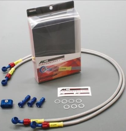 ボルトオンブレーキホースキット フロント用 アルミ ブルー/レッド クリアホース ACパフォーマンスライン MT-07 ABS車14年