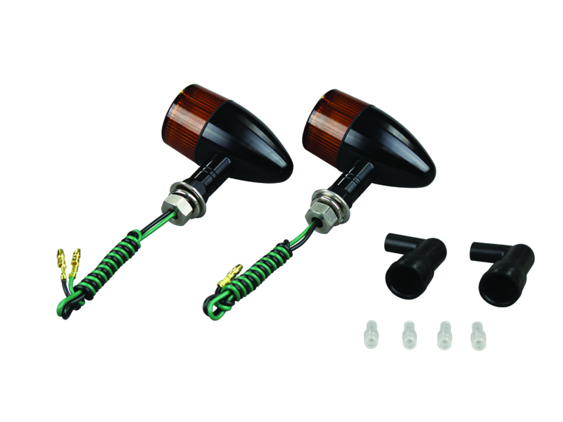 アルミマシンドウインカー 砲弾タイプ ショートステータイプ ブラック/オレンジ シングル球仕様 POSH（ポッシュ）