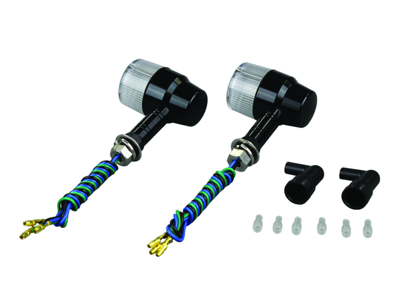 アルミマシンドウインカー スーパーバイクミニタイプ ロングステータイプ ブラック/クリア ダブル球仕様 POSH（ポッシュ）