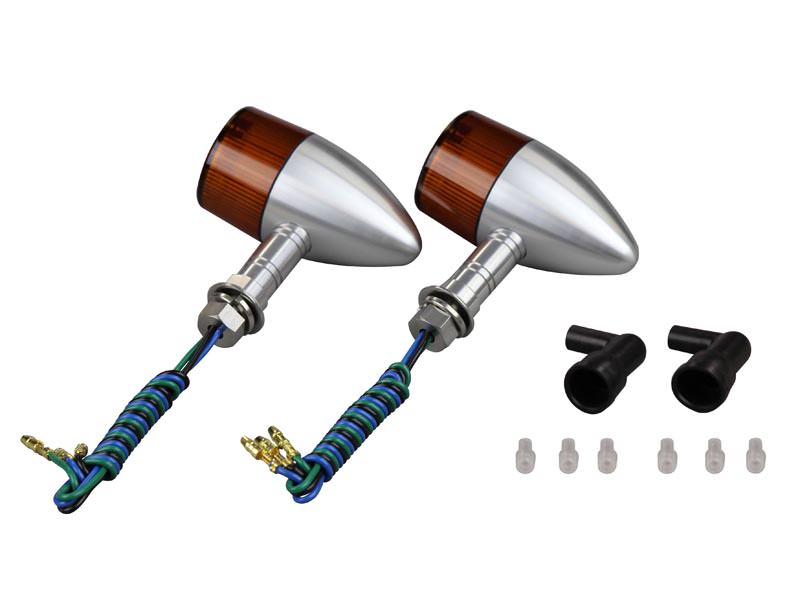 ミドルマシンドウインカー 砲弾タイプ（電球無し）ロングステー シルバーボディ/オレンジレンズ ダブル球仕様 POSH（ポッシュ）