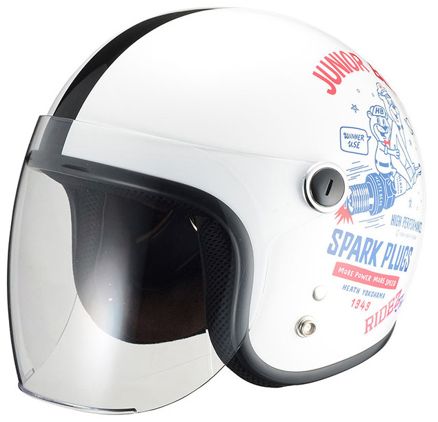 キッズヘルメット Jr SPARK PLUGS ホワイト/ブルー 53-54cm RIDEZ（ライズ）