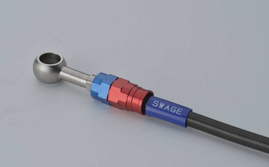 Swage-PRO フロント用 ブレーキホースキット トライピース レッド＆ブルー/ブラックホース スウェッジライン（SWAGE-LINE） ZX-14R（ABS Highgrade）16年