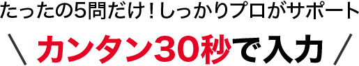 たったの5問だけ！しっかりプロがサポート カンタン30秒で入力