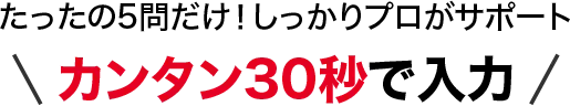 たったの5問だけ！しっかりプロがサポート カンタン30秒で入力