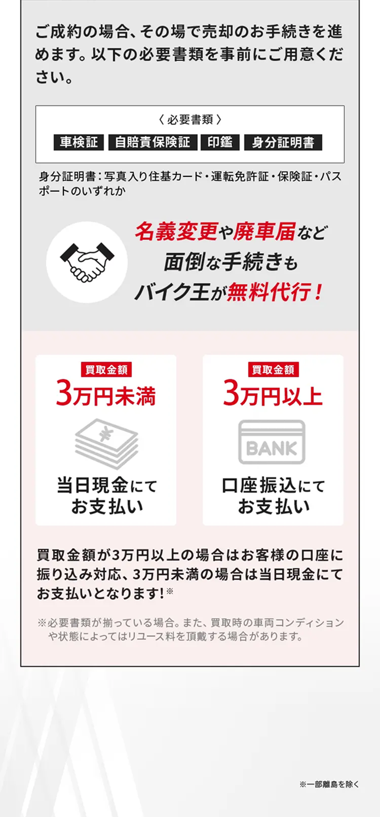名義変更や廃車届など面倒な手続きもバイク王が無料代行!